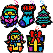 Load image into Gallery viewer, Stained Glass Christmas Hanging Deco Pack of 5