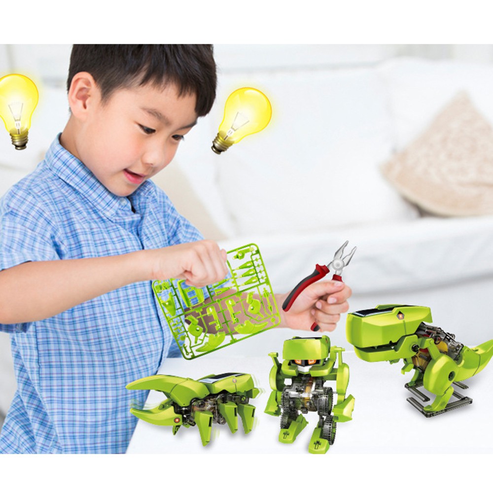 4 In 1 Funny Transformation Solar Robot/Dinosaur/Drill/Insert DIY Assembled Toy