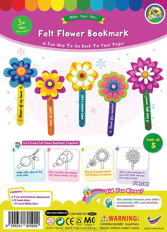 FELT FLOWER BOOKMARK PACK OF 5